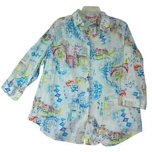 Allison Daley Button-Up Shirt Women Size‎ 2X Print 3/4 Sleeve Cotton